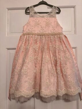 American Princess Pink Lace Formal Dress with Pearl Waist